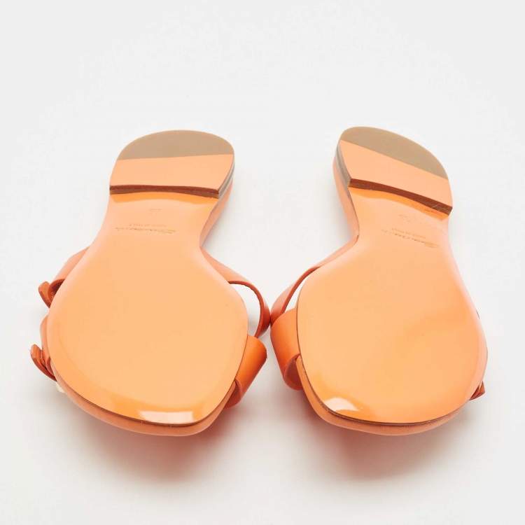 Pre Owned Santoni Orange Leather Foresaw Flat Slides Size 38