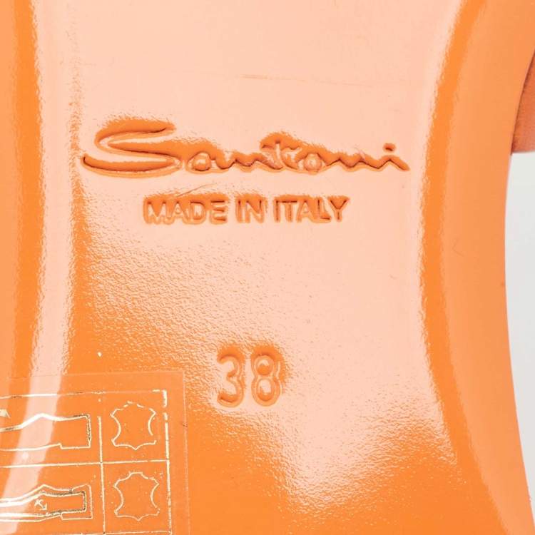 Pre Owned Santoni Orange Leather Foresaw Flat Slides Size 38