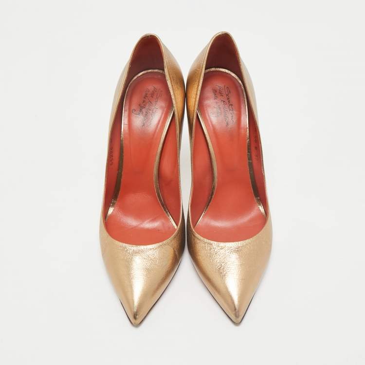 Pre Owned Santoni Metallic Leather Pointed Toe Pumps Size 37