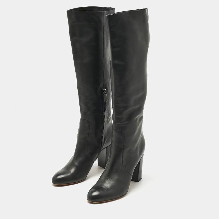 Pre Owned Santoni Black Leather Knee Length Boots Size 38