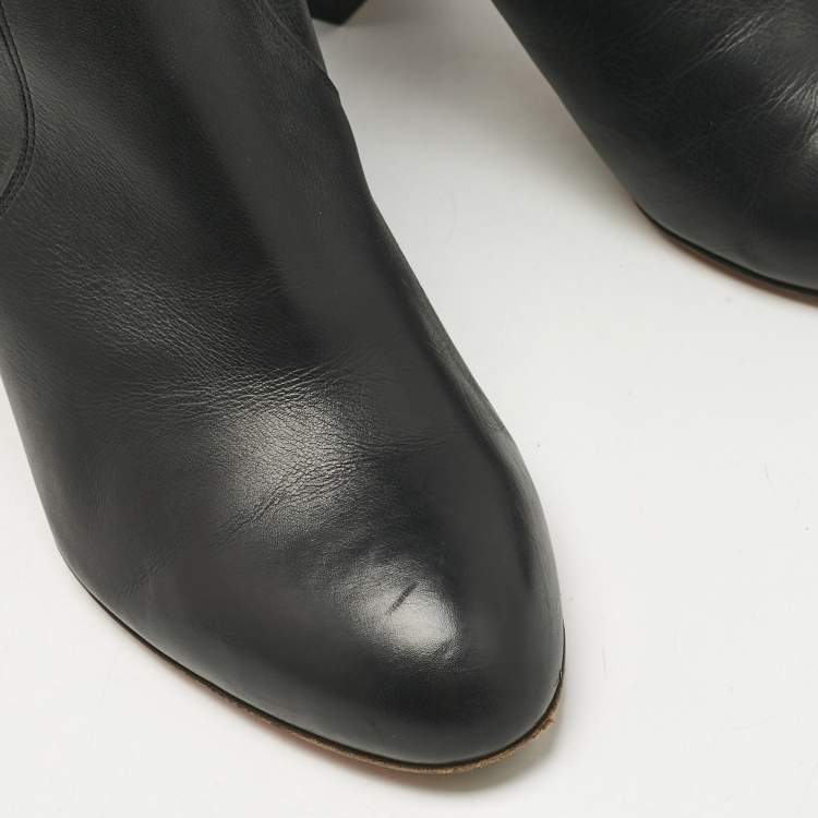 Pre Owned Santoni Black Leather Knee Length Boots Size 38