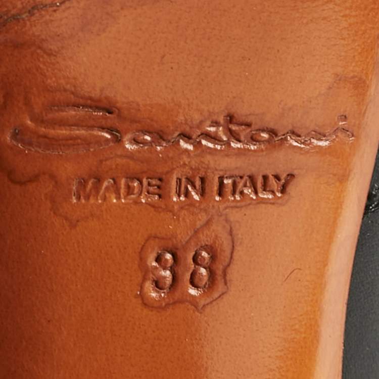 Pre Owned Santoni Black Leather Knee Length Boots Size 38