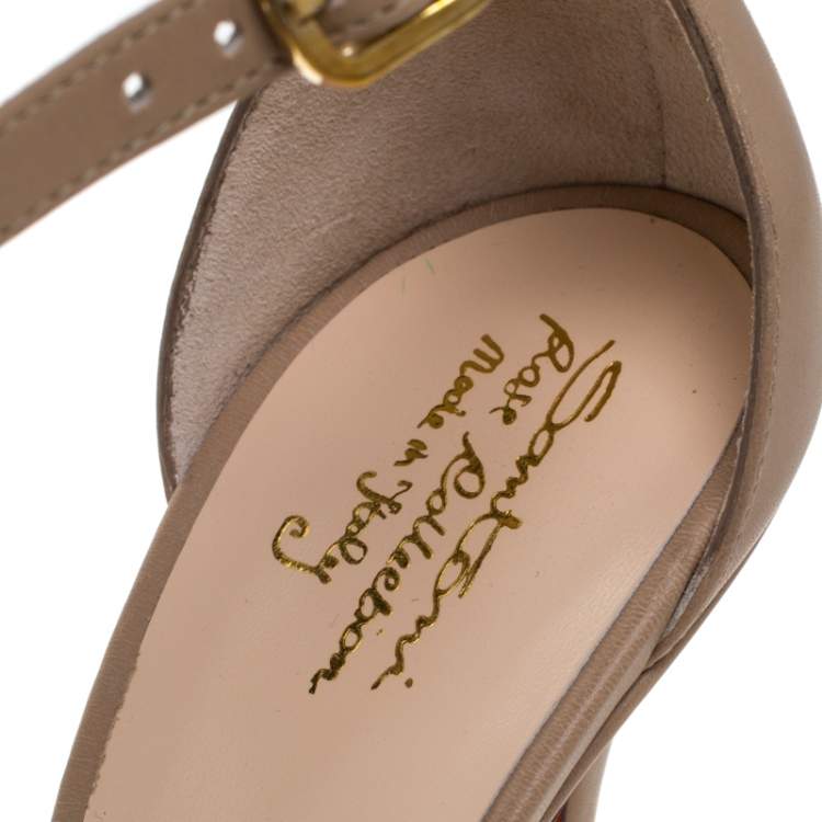 Pre Owned Santoni Beige Leather Pointed Toe Ankle Strap Sandals Size 39.5