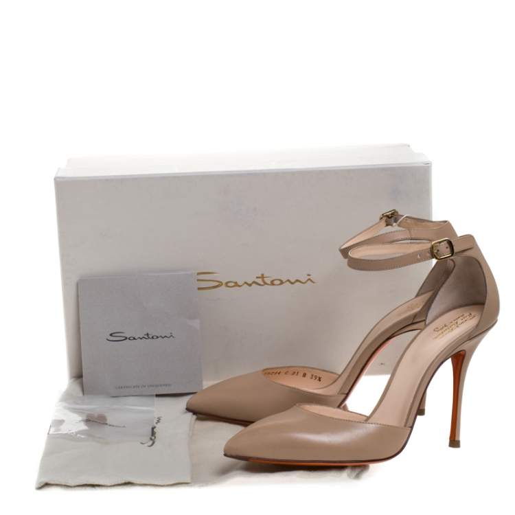 Pre Owned Santoni Beige Leather Pointed Toe Ankle Strap Sandals Size 39.5