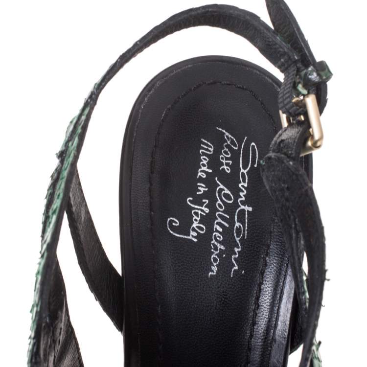 Pre Owned Santoni Green Python Leather Strappy Slingback Sandals Size 39