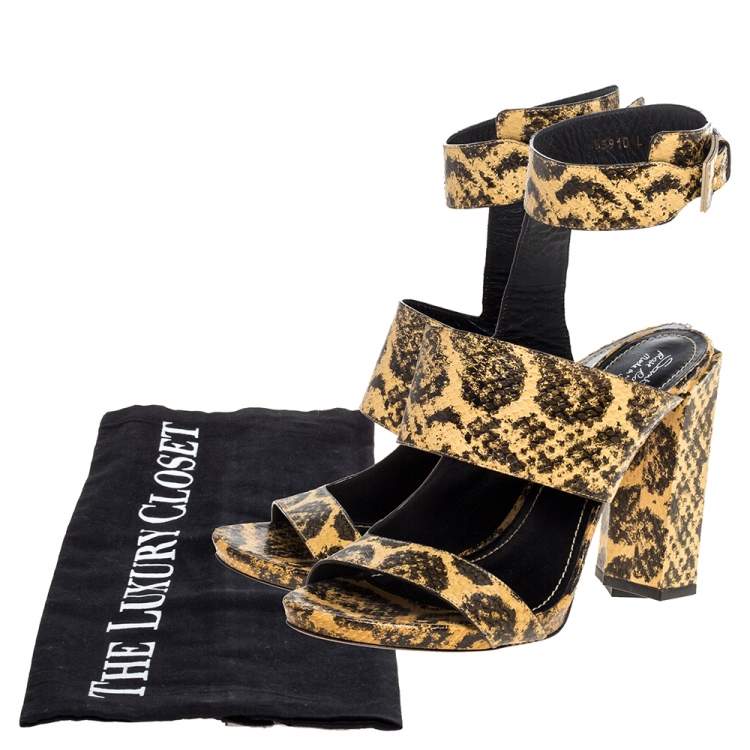 Pre Owned Santoni Beige/Black Python Leather Open Toe Ankle Wrap Sandals Size 40