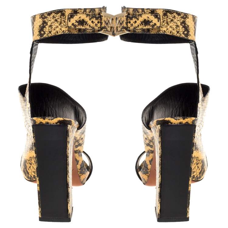 Pre Owned Santoni Beige/Black Python Leather Open Toe Ankle Wrap Sandals Size 40
