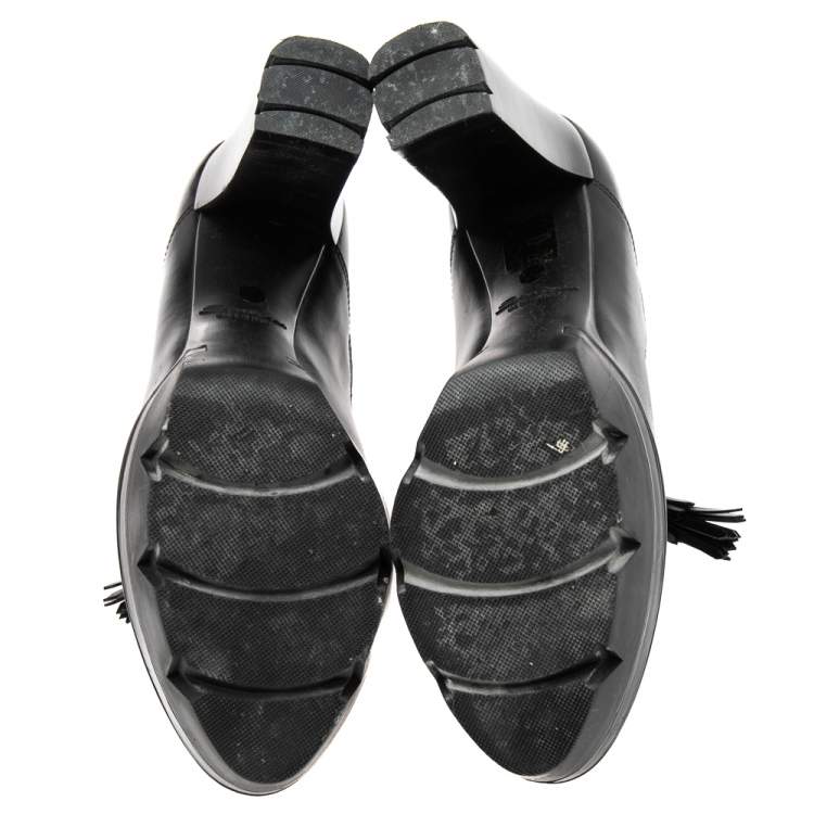 Pre Owned Santoni Black Leather and Elastic Band Tassel Detail Ankle Boots Size 39