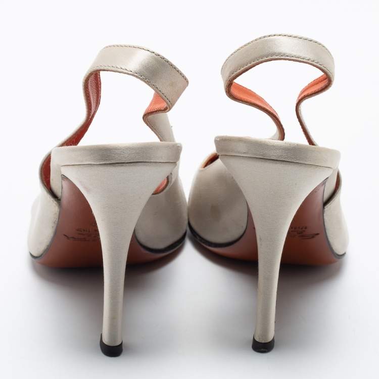 Pre Owned Santoni Light Grey Satin Slingback Pumps Size 39