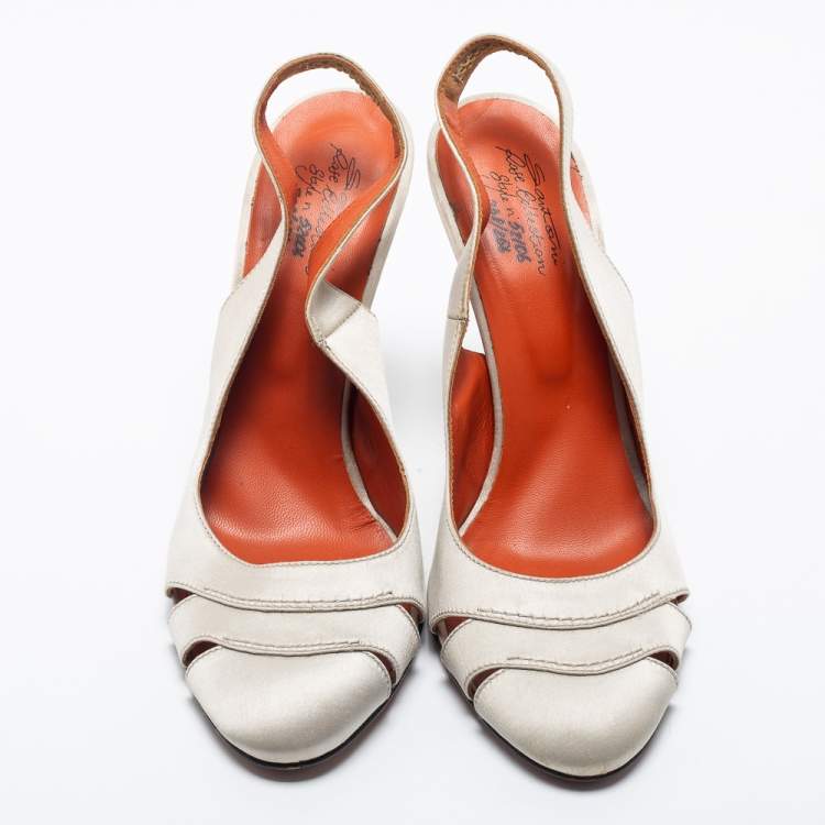 Pre Owned Santoni Light Grey Satin Slingback Pumps Size 39