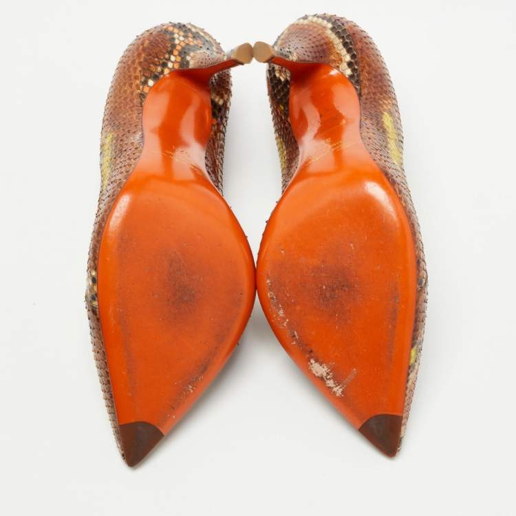 مملوكة مسبقًا Santoni Brown Python Pointed Toe Pumps Size 37.5