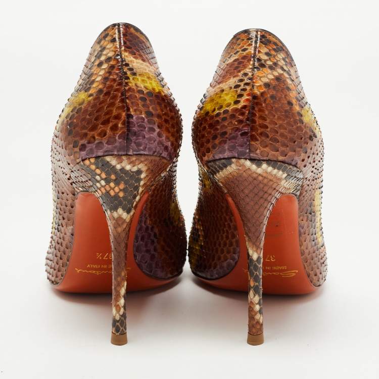مملوكة مسبقًا Santoni Brown Python Pointed Toe Pumps Size 37.5