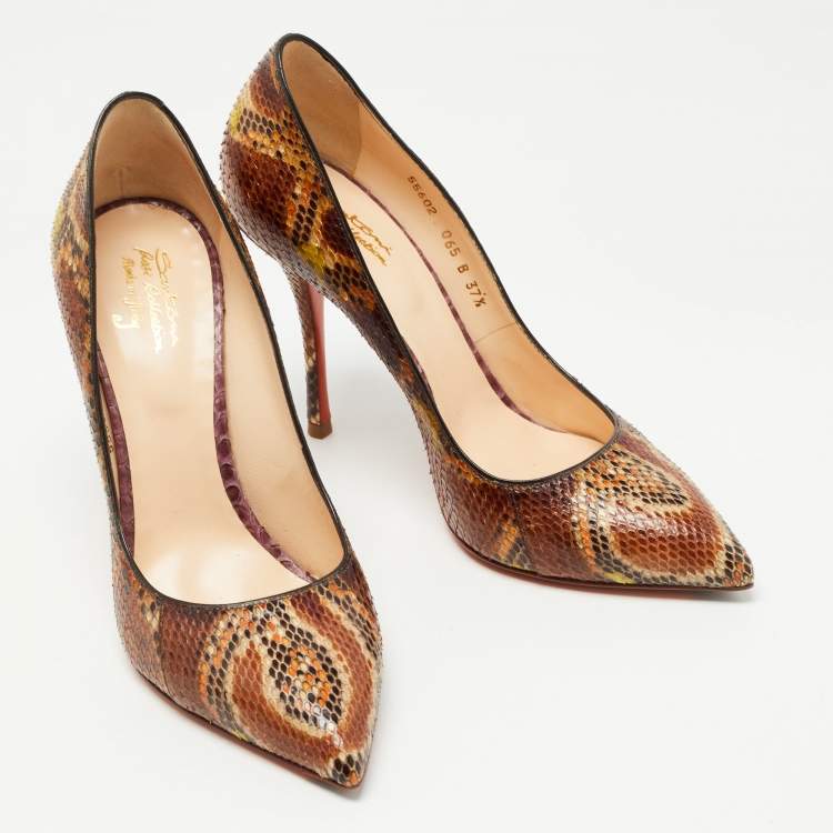 مملوكة مسبقًا Santoni Brown Python Pointed Toe Pumps Size 37.5