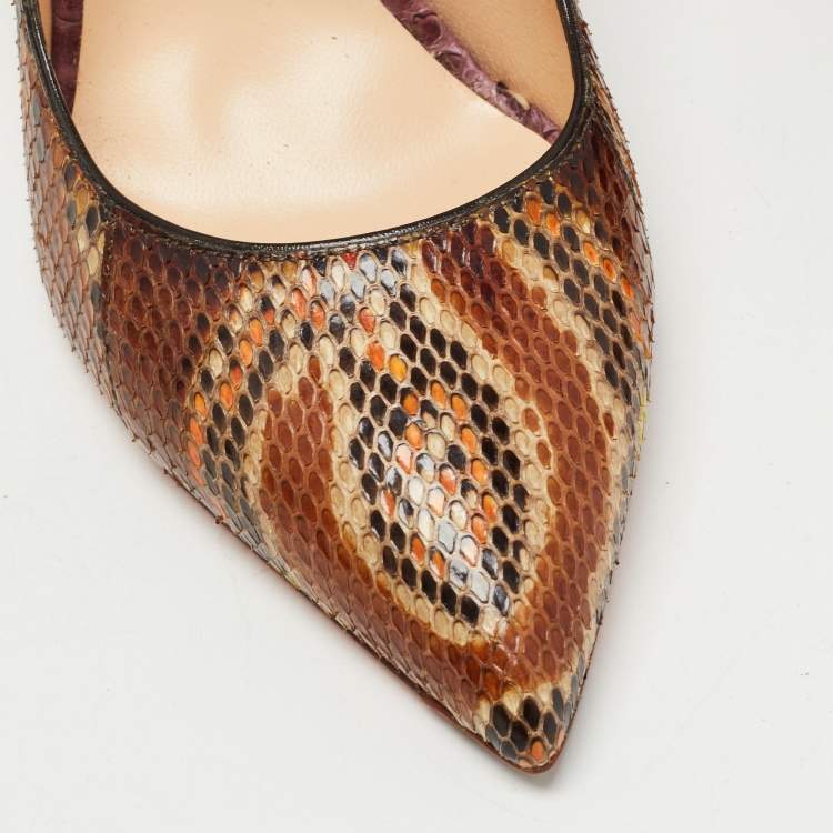 مملوكة مسبقًا Santoni Brown Python Pointed Toe Pumps Size 37.5