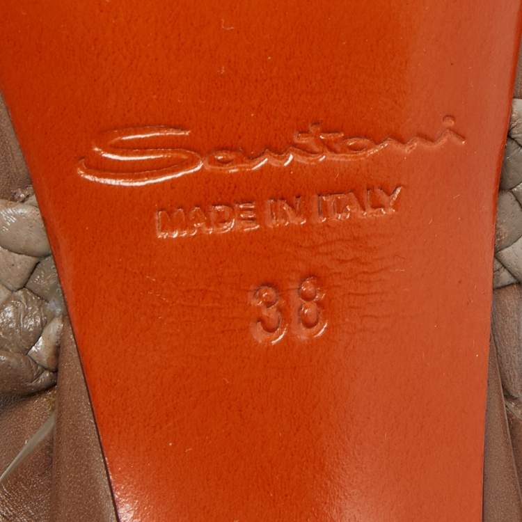 Pre Owned Santoni Two Tone Woven Leather Tassel Ankle Tie Sandals Size 38