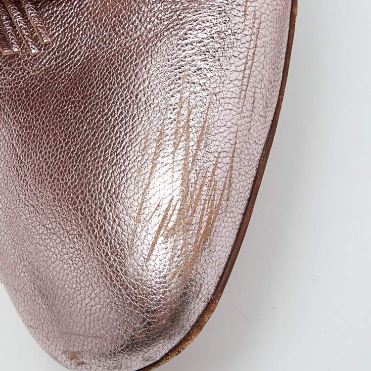 Pre Owned Santoni Metallic Leather Fringe Detail Flat Mules Size 39