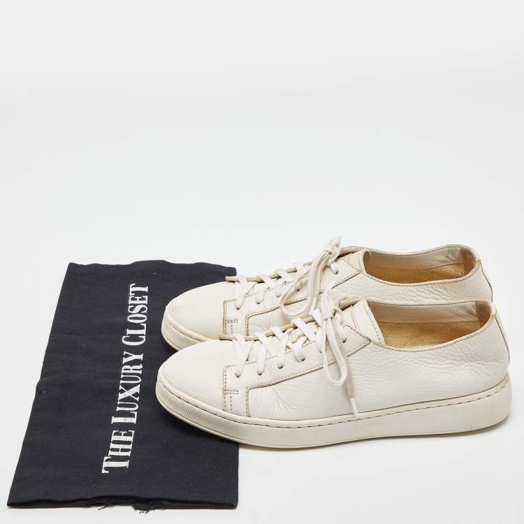 Pre Owned Santoni White Leather Low Top Sneakers Size 37