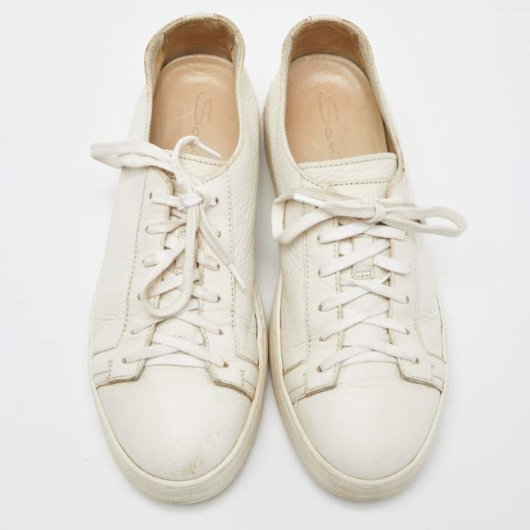 Pre Owned Santoni White Leather Low Top Sneakers Size 37