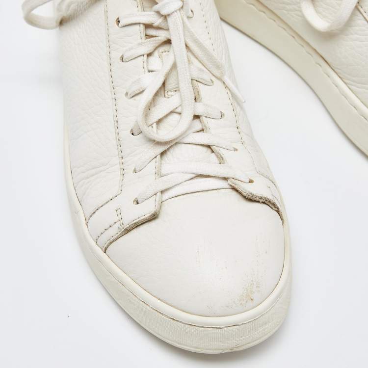 Pre Owned Santoni White Leather Low Top Sneakers Size 37