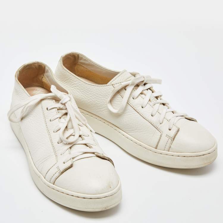 Pre Owned Santoni White Leather Low Top Sneakers Size 37