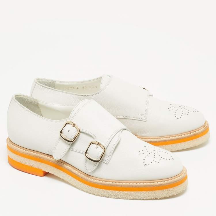 Pre Owned Santoni Grey Leather Buckle Oxford Size 39