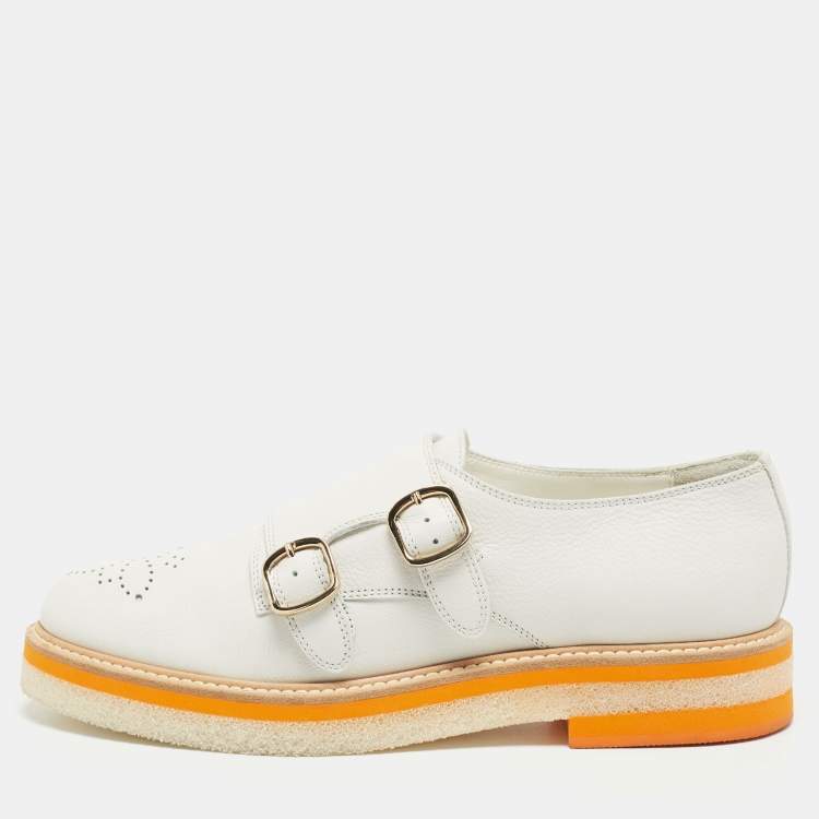 Pre Owned Santoni Grey Leather Buckle Oxford Size 39