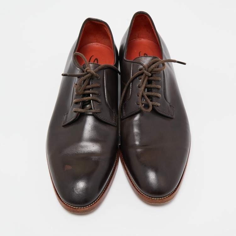 Pre Owned Santoni Brown Leather Lace Up Oxfords Size 39