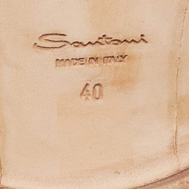 Pre Owned Santoni Light Grey/Pink Brogue Leather Fringe Detail Slip On Loafers Size 40
