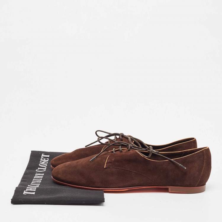 Pre Owned Santoni Brown Nubuck Leather Lace Up Derby Size 40