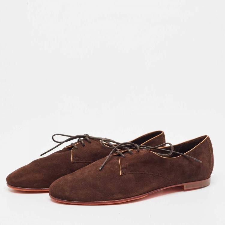 Pre Owned Santoni Brown Nubuck Leather Lace Up Derby Size 40