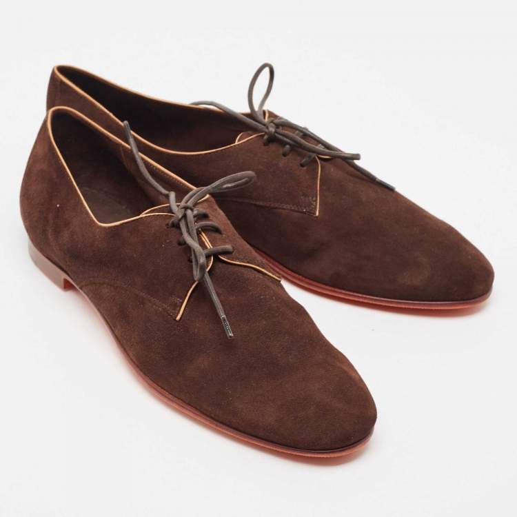 Pre Owned Santoni Brown Nubuck Leather Lace Up Derby Size 40