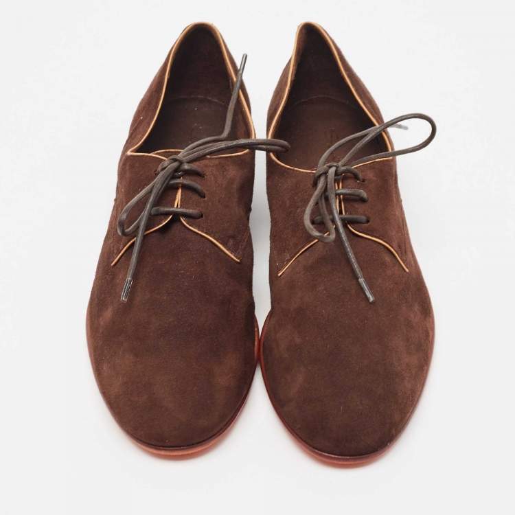 Pre Owned Santoni Brown Nubuck Leather Lace Up Derby Size 40