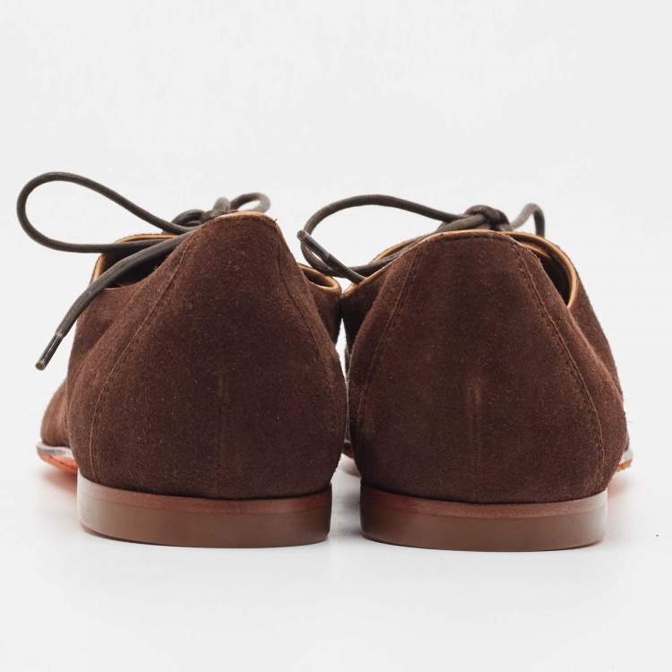 Pre Owned Santoni Brown Nubuck Leather Lace Up Derby Size 40