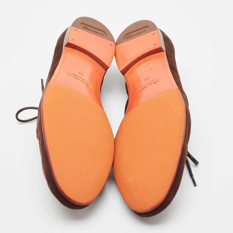 Pre Owned Santoni Brown Nubuck Leather Lace Up Derby Size 40