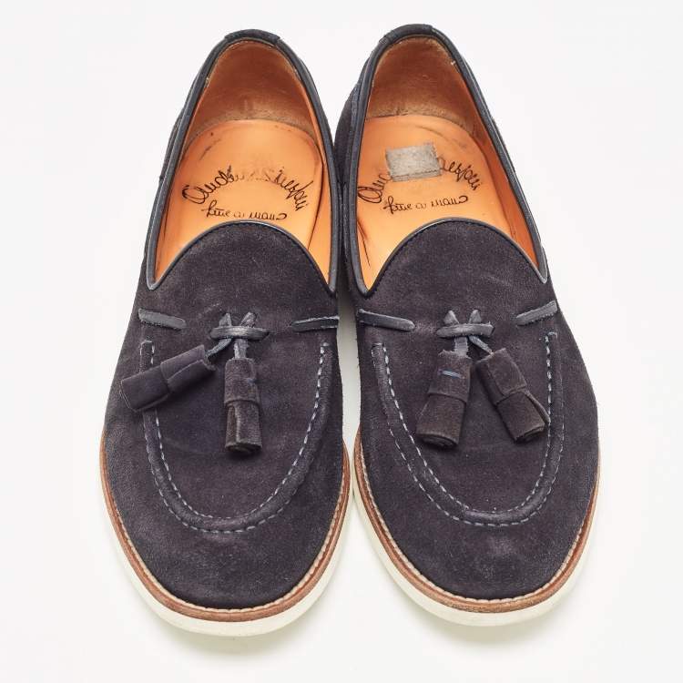 Pre Owned Santoni Navy Blue Suede Tassel Loafers Size 39