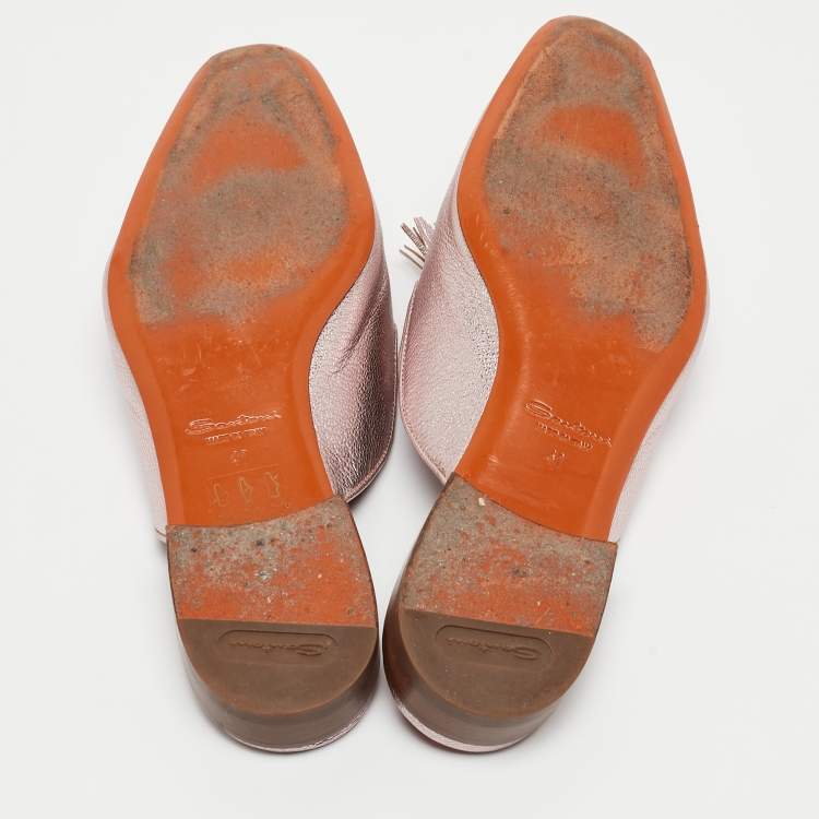 Pre Owned Santoni Metallic Pink Leather Fringe Detail Flat Mules Size 41