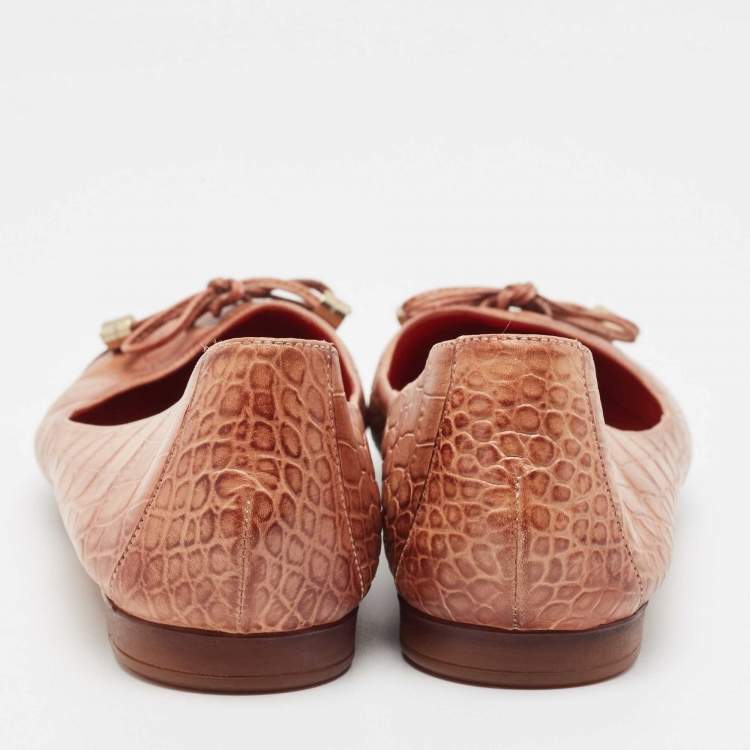 Pre Owned Santoni Two Tone Croc Embossed Leather Bow Ballet Flats Size 37