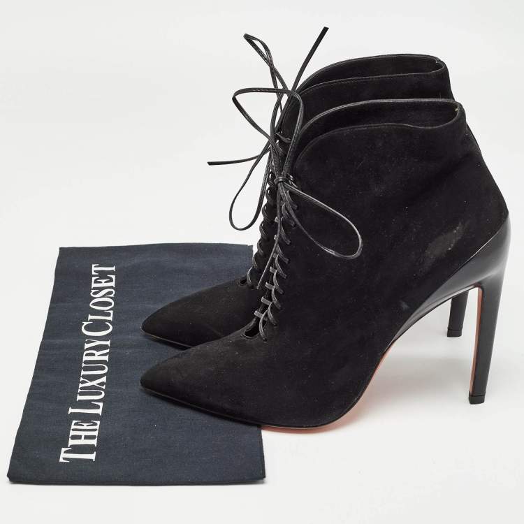 Pre Owned Santoni Black Suede Lace Up Ankle Boots Size 39.5