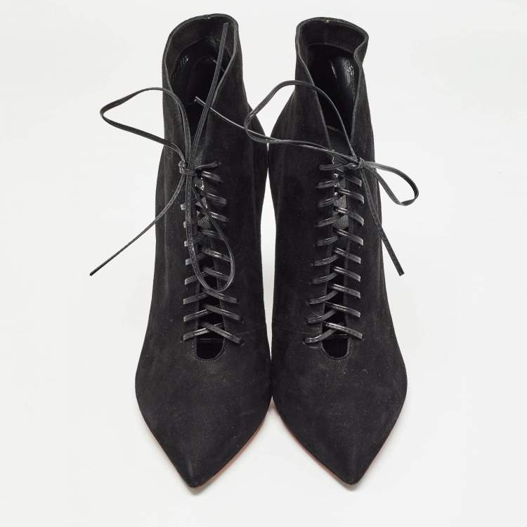 Pre Owned Santoni Black Suede Lace Up Ankle Boots Size 39.5