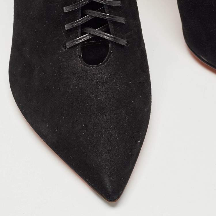 Pre Owned Santoni Black Suede Lace Up Ankle Boots Size 39.5