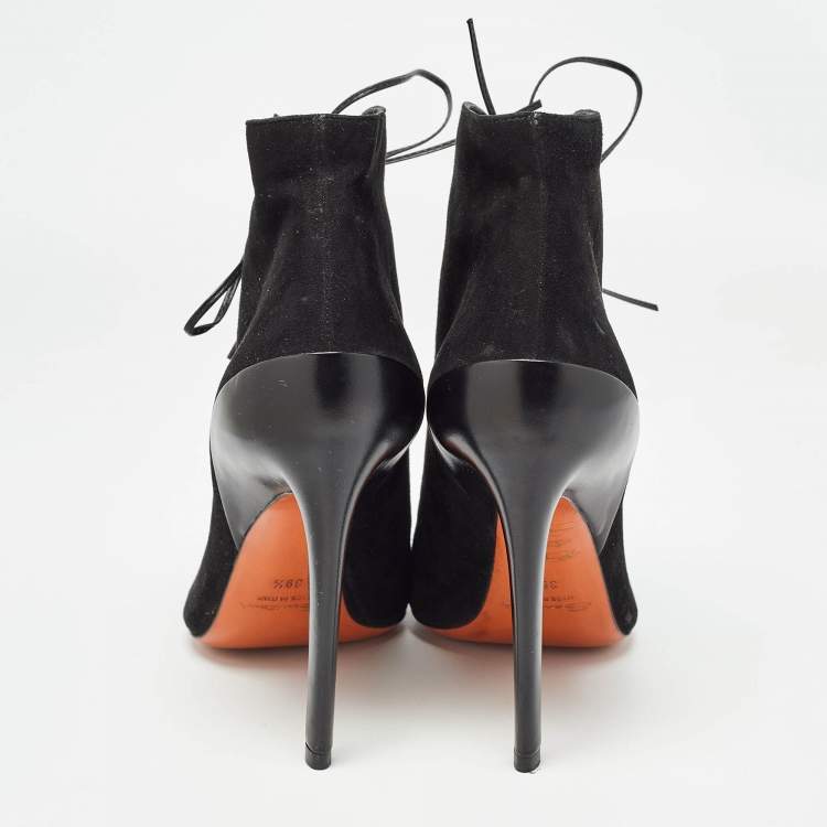 Pre Owned Santoni Black Suede Lace Up Ankle Boots Size 39.5