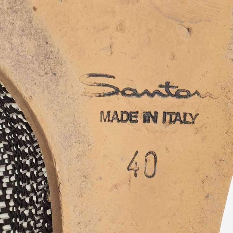 Pre Owned Santoni Black/Beige Canvas and Python Leather Wedge Platform Ankle Wrap Sandals Size 40
