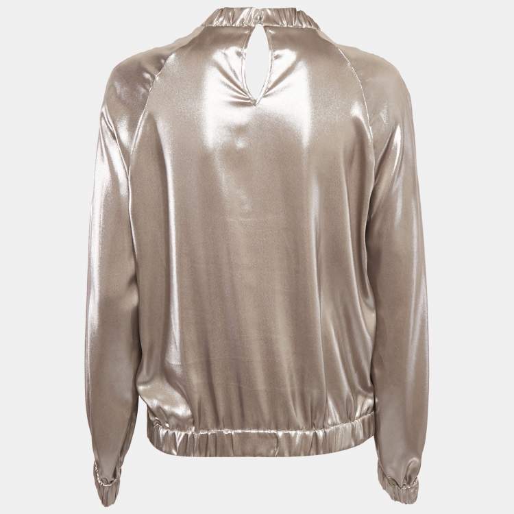 Pre Owned Sara Battaglia Metallic Lamé Full Sleeve Top M