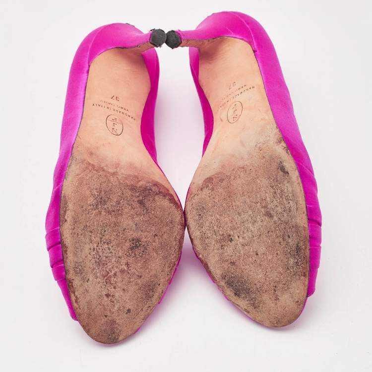 Pre Owned SJP Sarah Jessica Parker Pink Satin Peep Toe Pumps Size 37