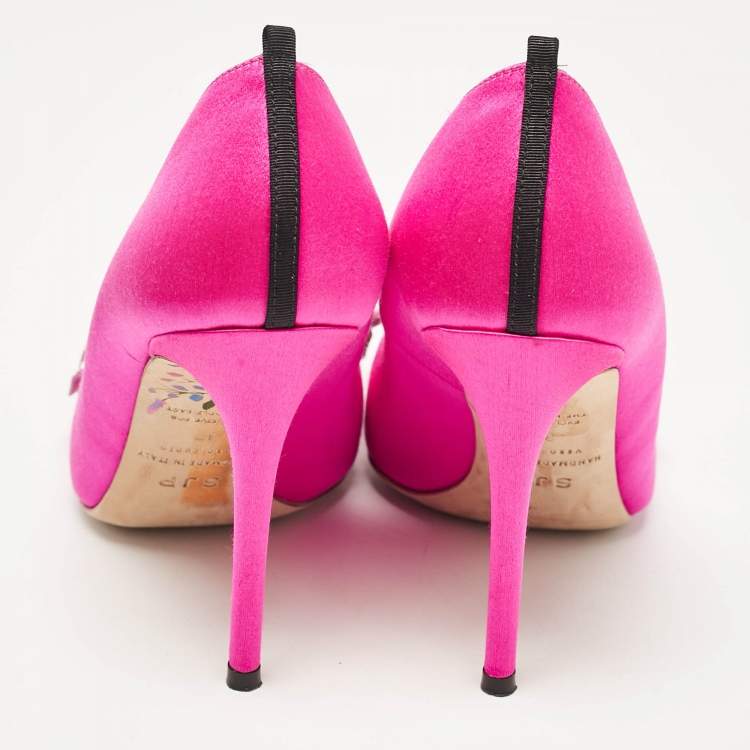 Pre Owned SJP Sarah Jessica Parker Pink Satin Crystal Embellished Pumps Size 37