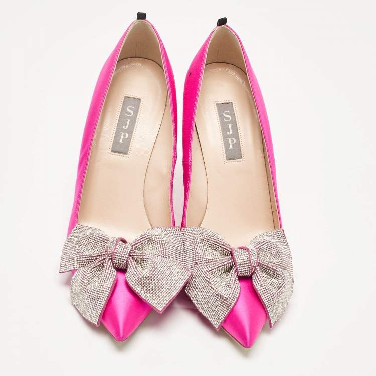 Pre Owned SJP Sarah Jessica Parker Pink Satin Crystal Embellished Pumps Size 37