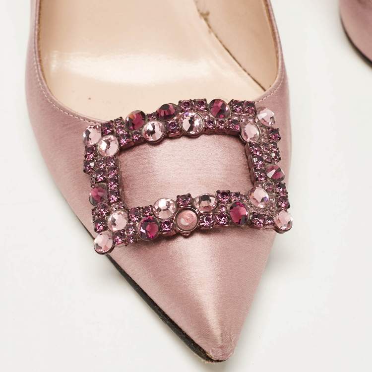 Pre Owned SJP Sarah Jessica Parker Beige Satin Crystal Embellished Pumps Size 37