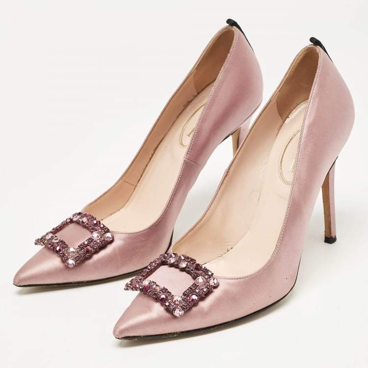 Pre Owned SJP Sarah Jessica Parker Beige Satin Crystal Embellished Pumps Size 37