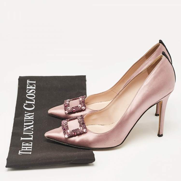 Pre Owned SJP Sarah Jessica Parker Beige Satin Crystal Embellished Pumps Size 37