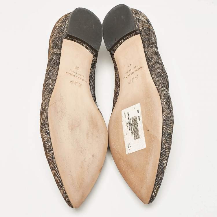 Pre Owned SJP Sarah Jessica Parker Gold Glitter Ballet Flats Size 37